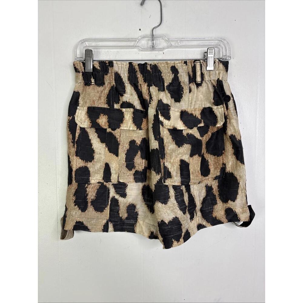 Ganni Shorts Womens 36 Small Linen Silk Leopard Lightweight Stretch Waist - Picture 2 of 9